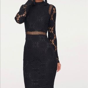 Caris Black Long Long Sleeve Lace Bodycon Dress